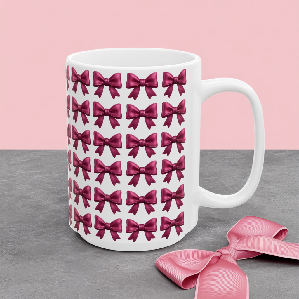 Pink Bow Aesthetic Coffee Mug – Coquette Balletcore Girly Cup, Cute Gift for Friends, Teens, Birthday, Cottagecore & Pink Lovers