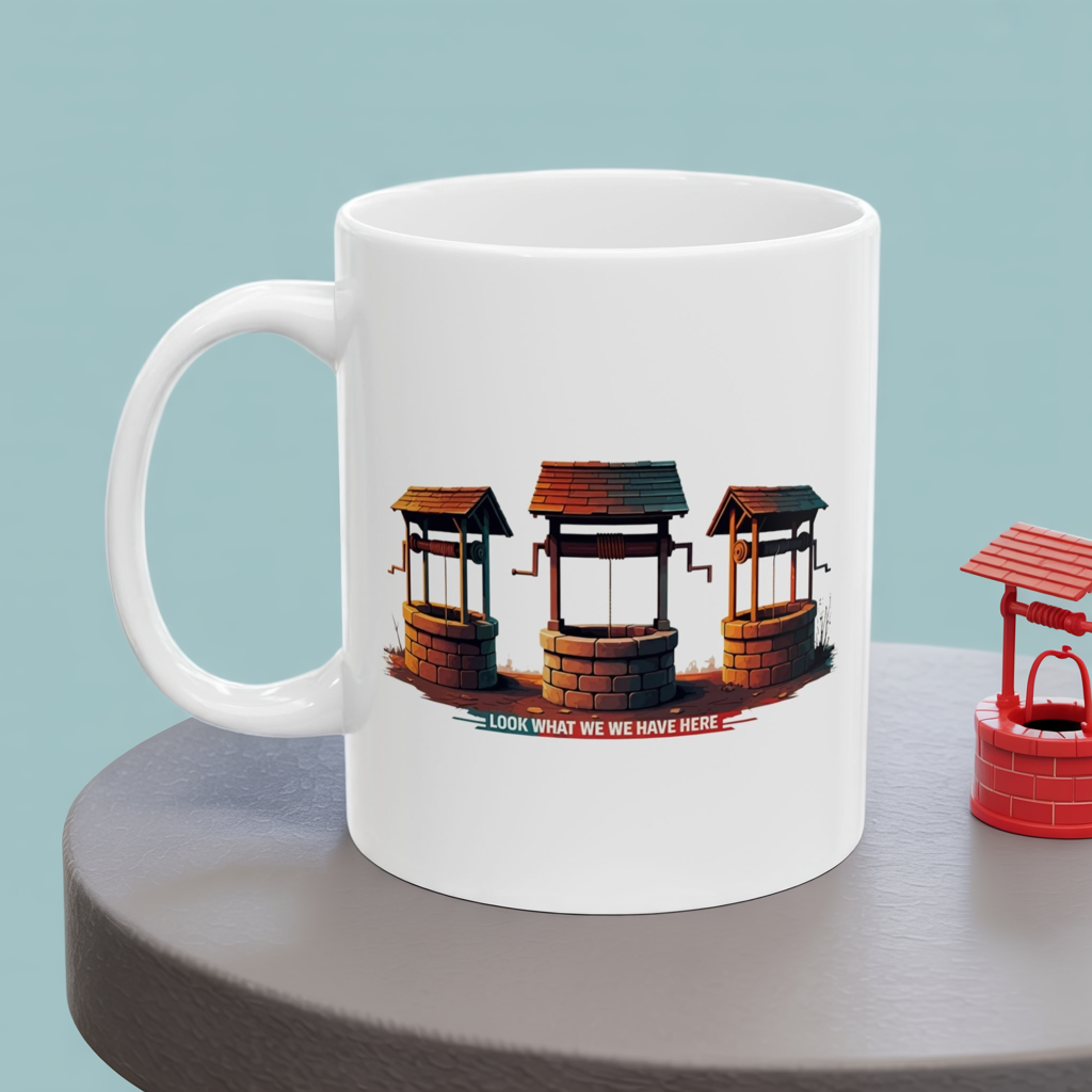Funny Well Coffee Mug – “Look What We We Have Here” Pun Cup | Unique Gift for Friends, Coworkers, Coffee Lovers, Office Humor Drinkware