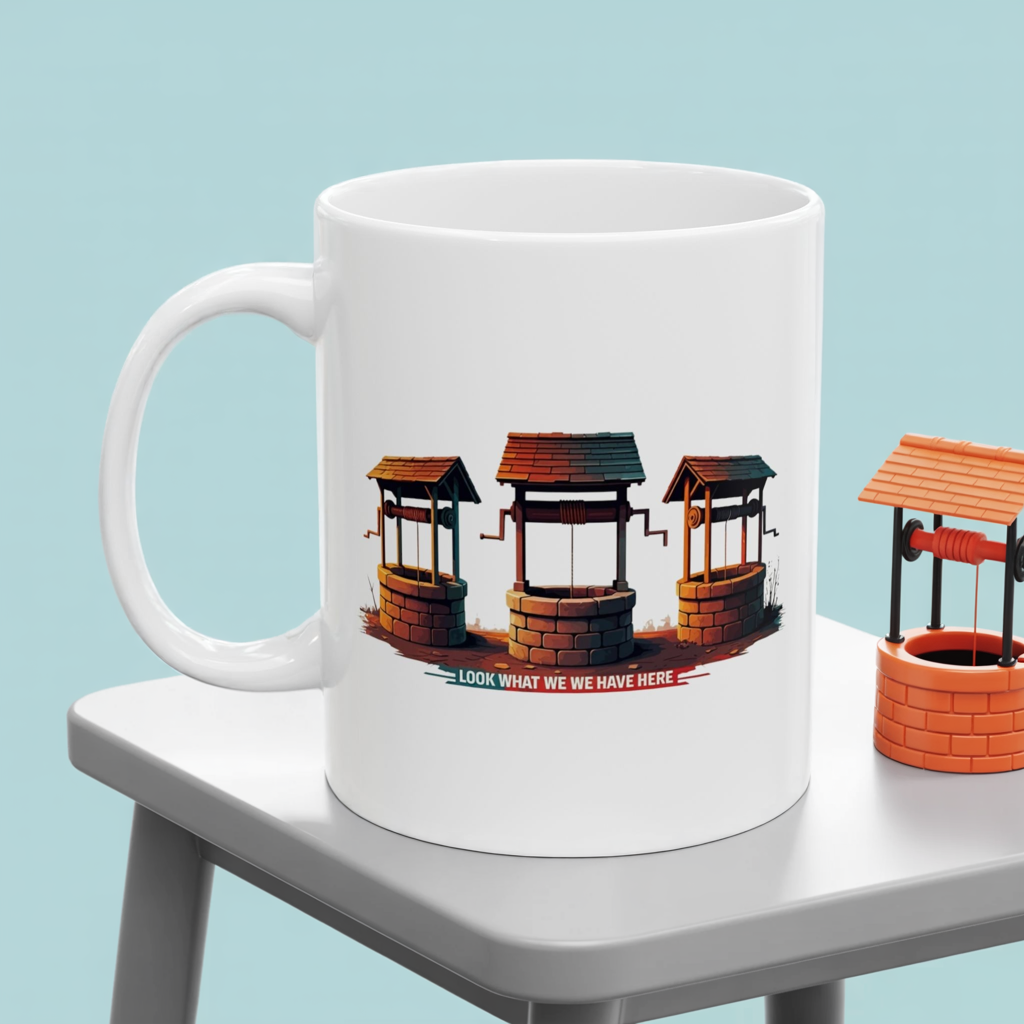 Funny Well Coffee Mug – “Look What We We Have Here” Pun Cup | Unique Gift for Friends, Coworkers, Coffee Lovers, Office Humor Drinkware