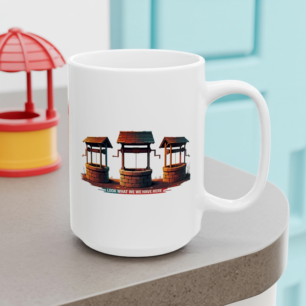 Funny Well Coffee Mug – “Look What We We Have Here” Pun Cup | Unique Gift for Friends, Coworkers, Coffee Lovers, Office Humor Drinkware