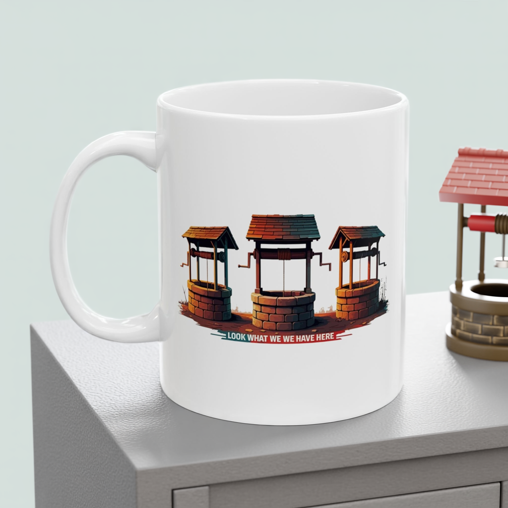 Funny Well Coffee Mug – “Look What We We Have Here” Pun Cup | Unique Gift for Friends, Coworkers, Coffee Lovers, Office Humor Drinkware