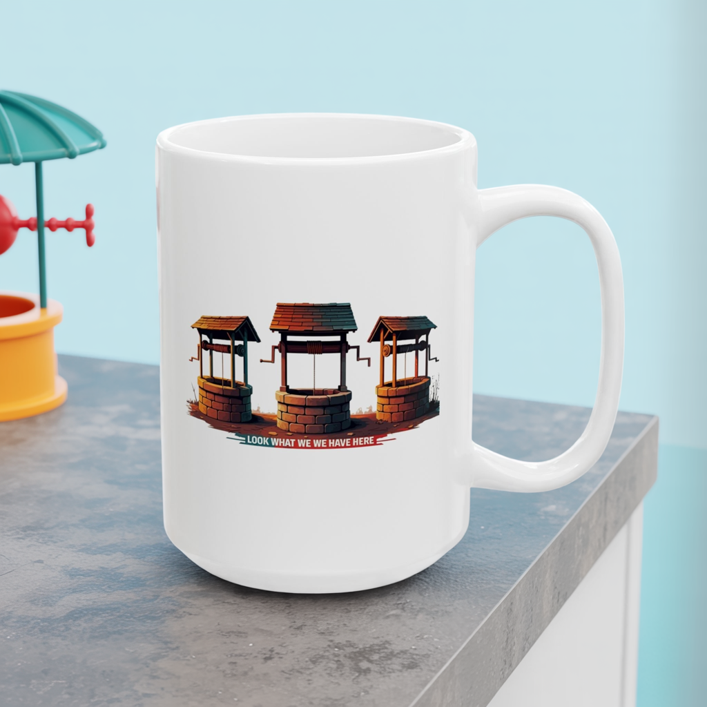 Funny Well Coffee Mug – “Look What We We Have Here” Pun Cup | Unique Gift for Friends, Coworkers, Coffee Lovers, Office Humor Drinkware