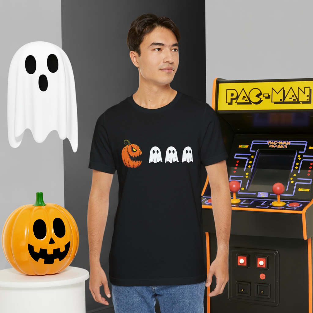 Pumpkin Pac-Man Shirt, Halloween Arcade Tee, Pumpkin Chase Ghosts Tee, Retro Gaming Halloween, Spooky Season Shirt, Vintage Game Pumpkin Top