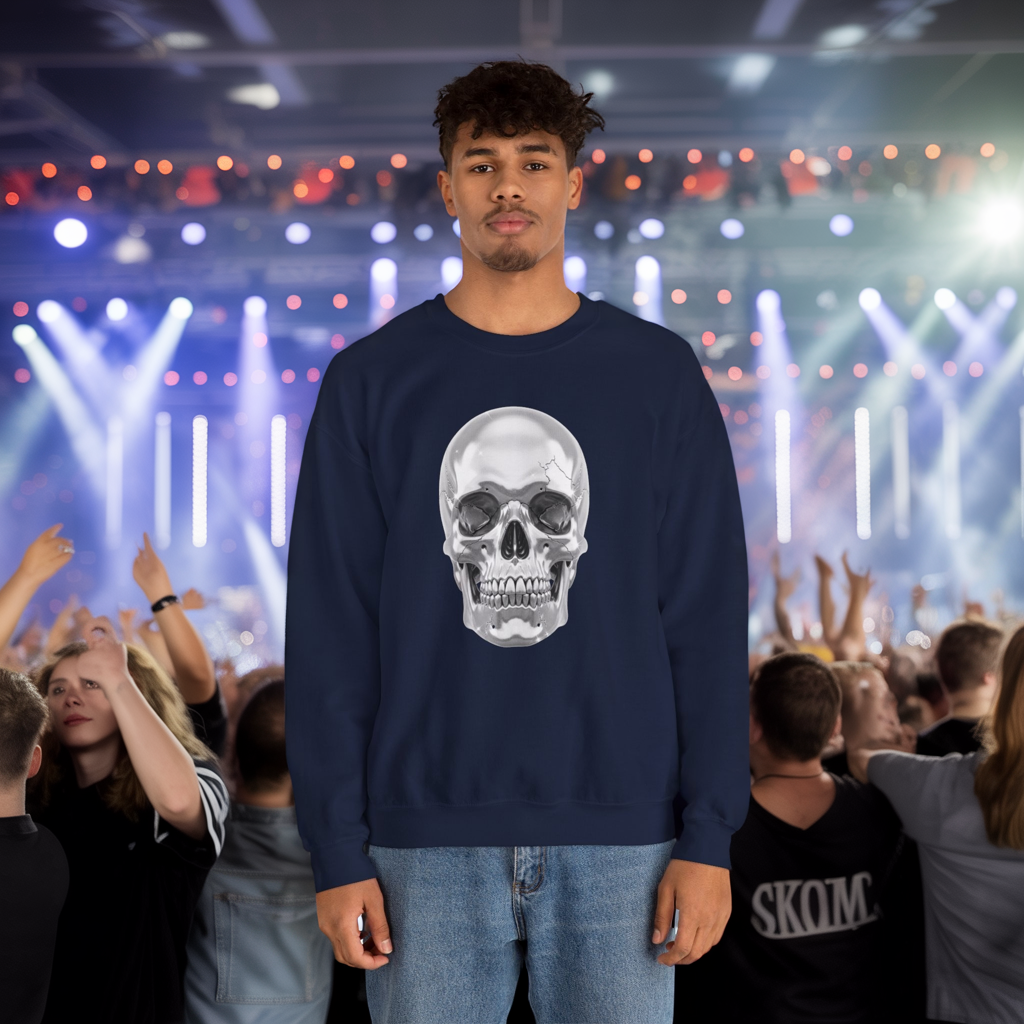 Silver Skull Sweatshirt, Gothic Skull Crewneck, Retro Skull Sweatshirt, Vintage Skull Graphic, Halloween Rock Pullover
