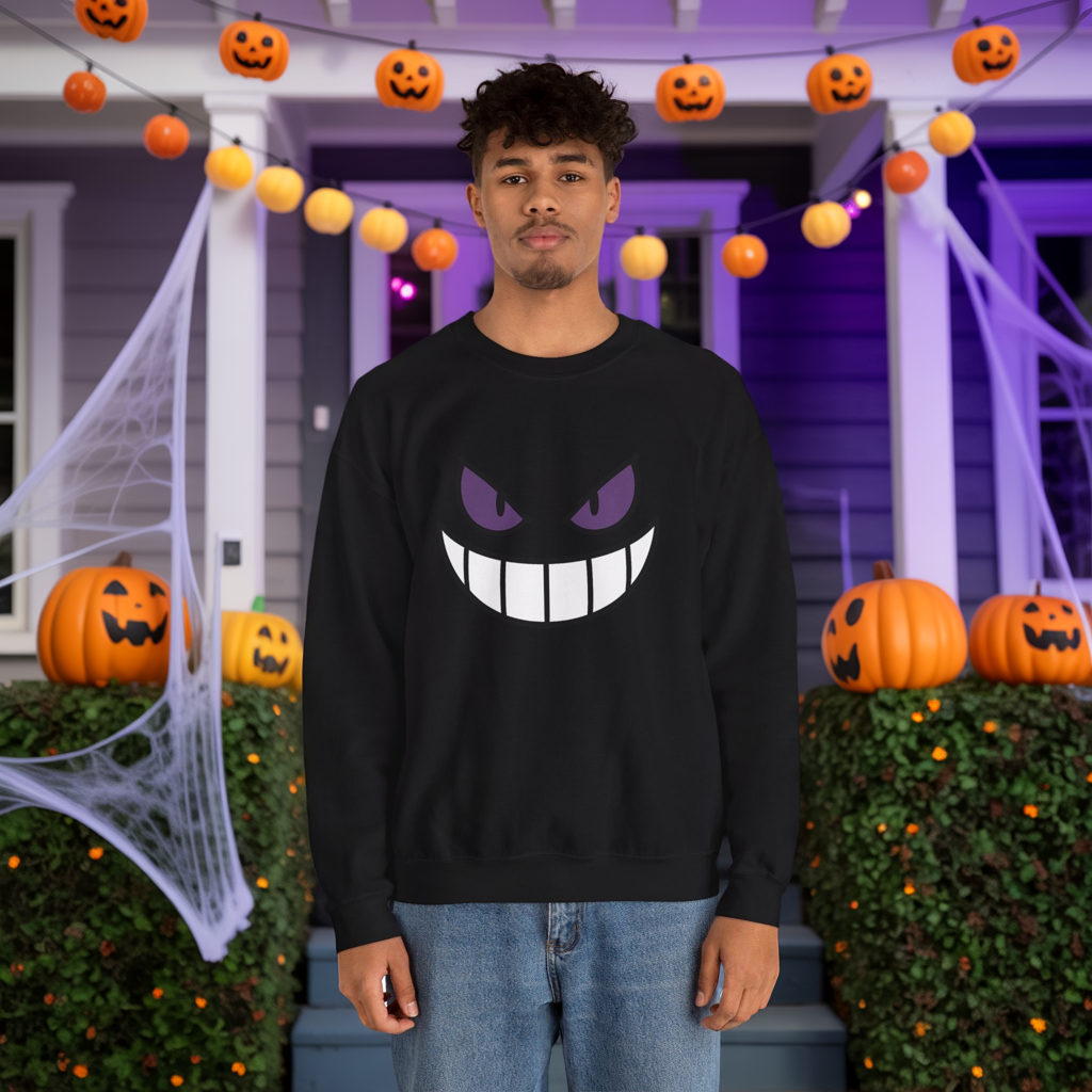 Sinister Grin Sweatshirt, Creepy Smile Crewneck, Dark Cartoon Face Sweatshirt, Halloween Gothic Sweatshirt, Spooky Grin Pullover