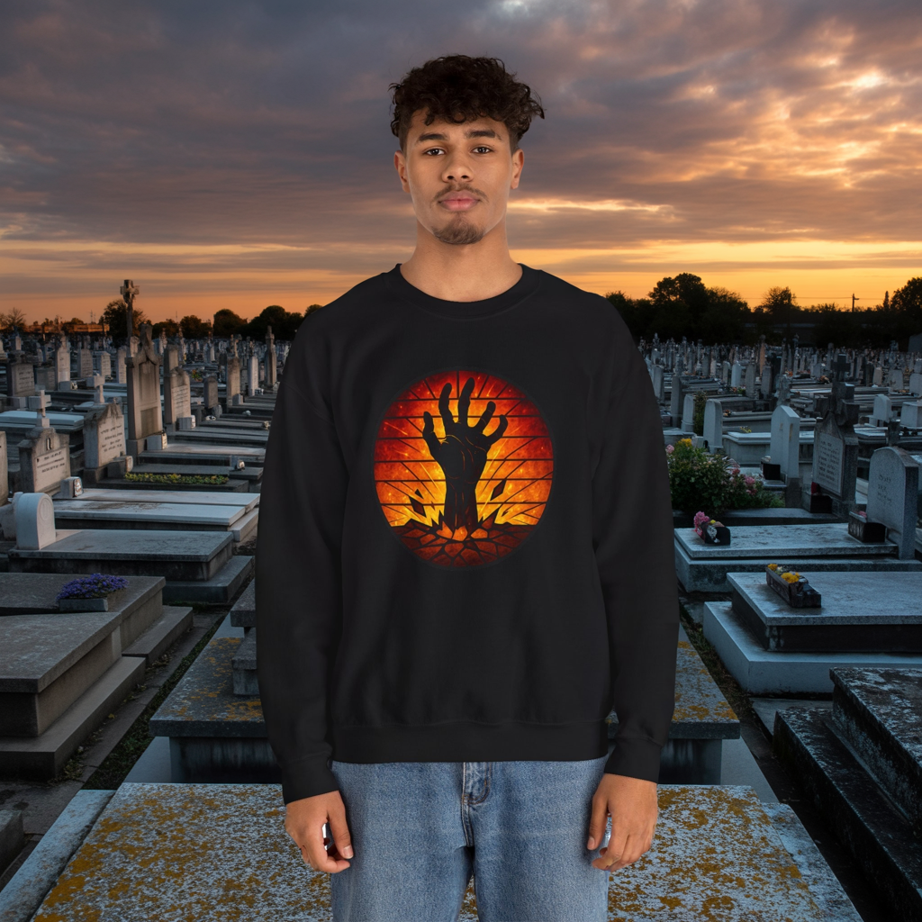 Zombie Hand Sweatshirt, Creepy Rising Hand Crewneck, Halloween Graveyard Sweatshirt, Spooky Hand Emerging, Gothic Horror Sweater