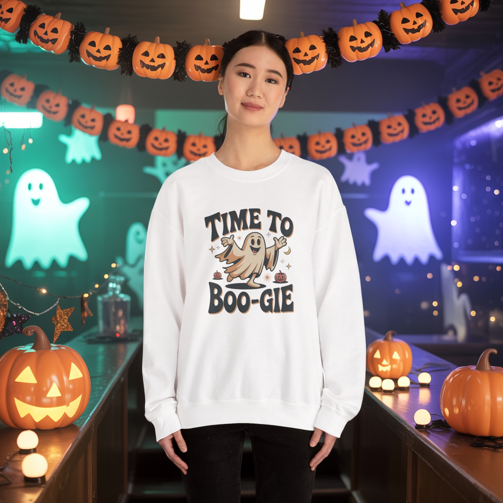 Time to Boo-gie Sweatshirt, Cute Ghost Halloween Crewneck, Spooky Sayings Graphic Pullover, Boo-gie Ghost Sweater, Fall Spooky Season Outfit
