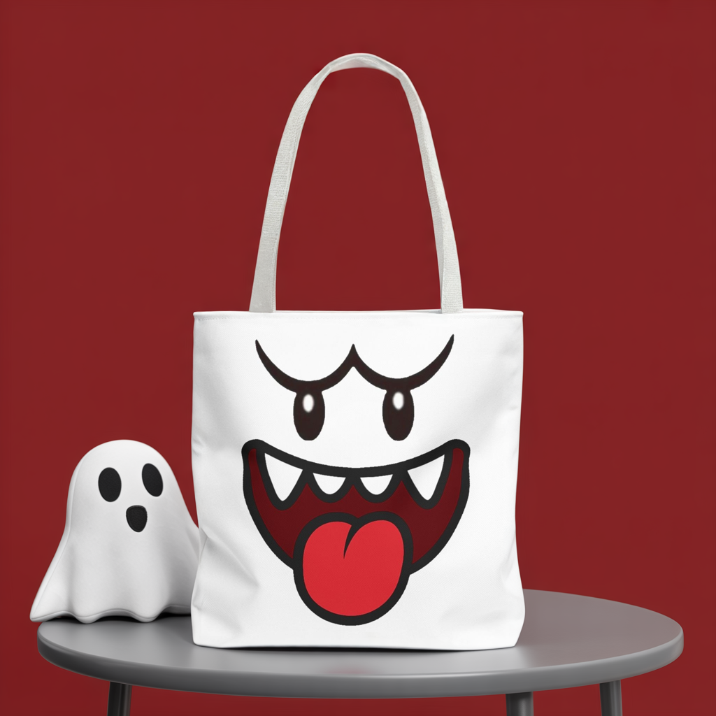 Funny Ghost Face Tote Bag, Spooky Halloween Shopping Bag, Creepy Cute Gamer Tote, Novelty Reusable Canvas Bag, Horror Themed Trick or Treat Bag