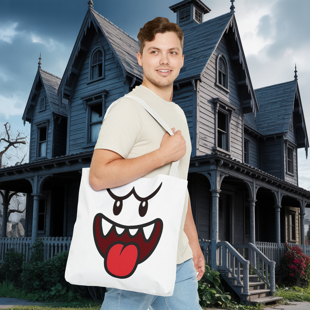 Funny Ghost Face Tote Bag, Spooky Halloween Shopping Bag, Creepy Cute Gamer Tote, Novelty Reusable Canvas Bag, Horror Themed Trick or Treat Bag