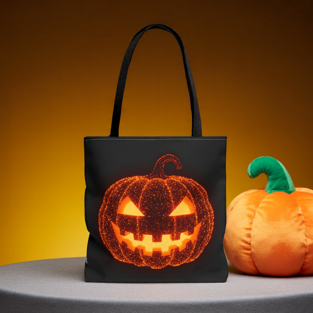 Glowing Pumpkin Tote Bag, Jack O Lantern Halloween Canvas Tote, Spooky Trick Or Treat Bag, Reusable Pumpkin Design Tote, Halloween Gift Bag