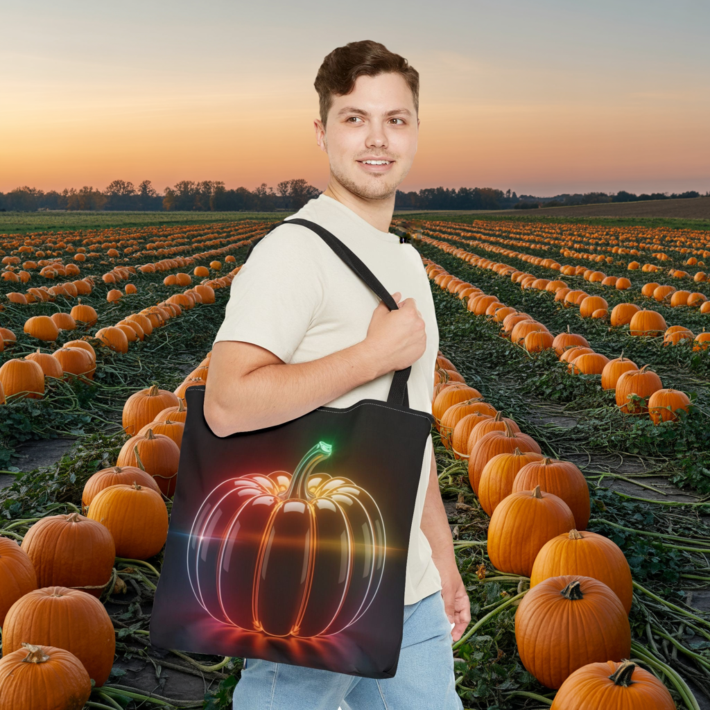 Neon Pumpkin Tote Bag, Glowing Halloween Bag, Modern Fall Tote, Pumpkin Aesthetic Accessory, Trick Or Treat Bag, Spooky Season Gift