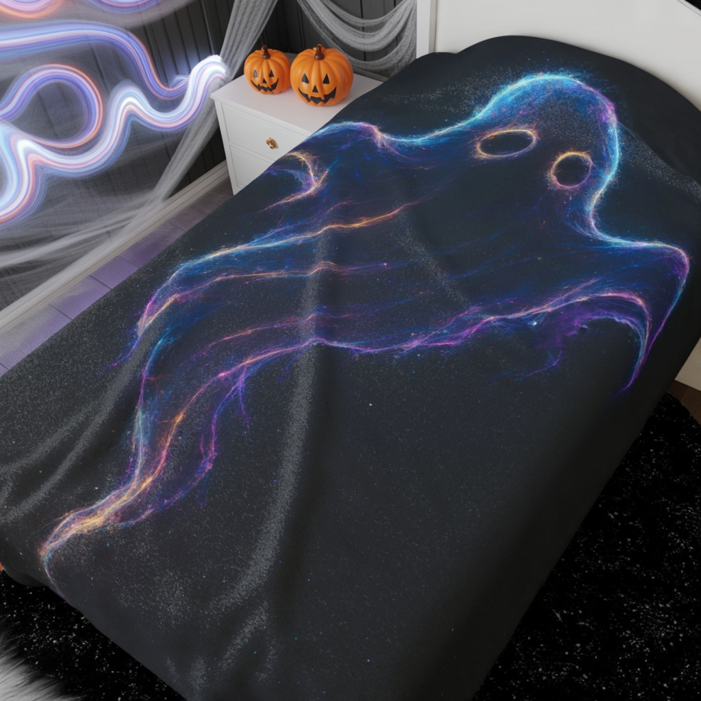 Galaxy Ghost Blanket, Halloween Throw Blanket, Spooky Cozy Decor, Ghost Lover Gift, Soft Plush Blanket, Cosmic Ghost Bedding