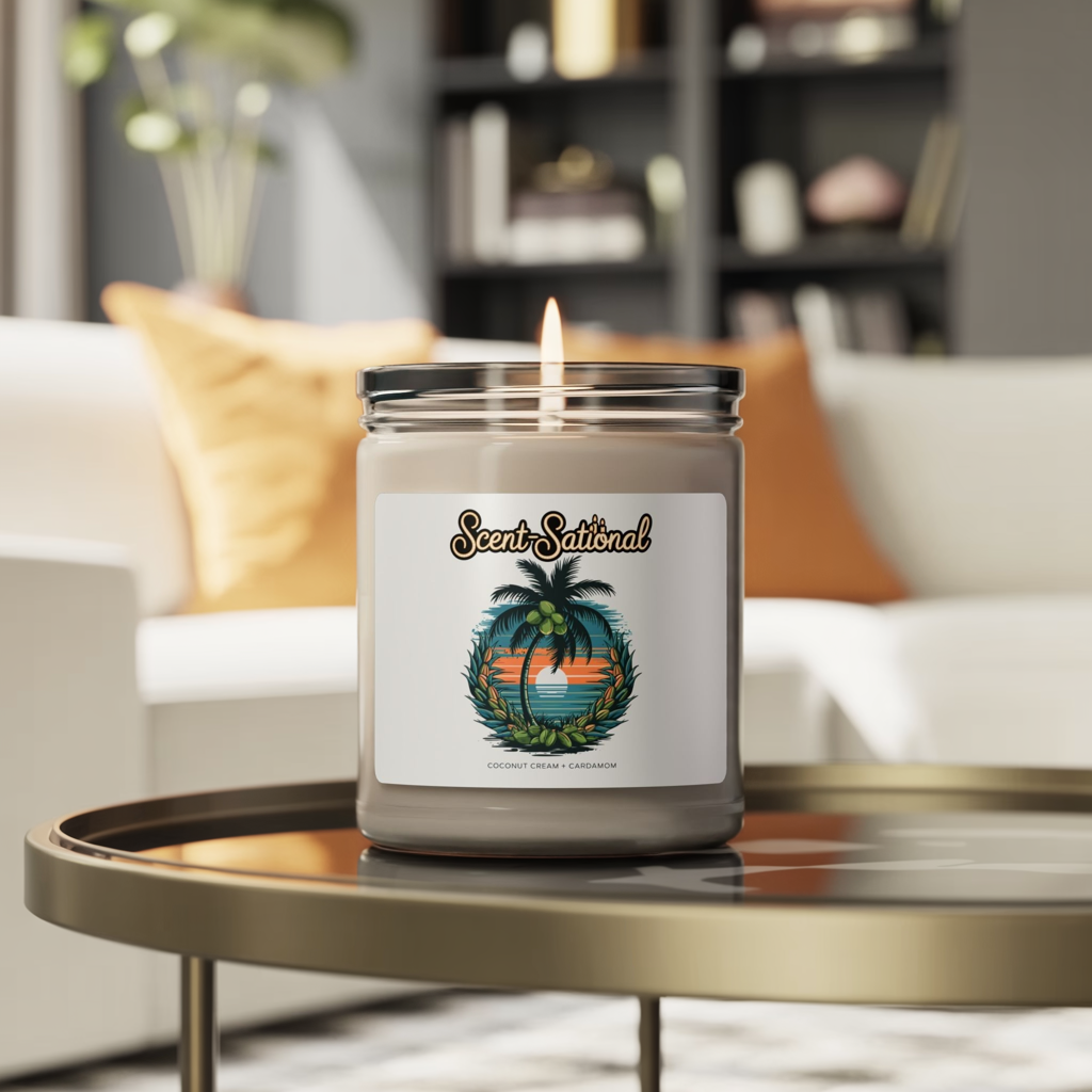 Coconut Cream + Cardamom Candle, Warm Spiced Soy Candle, Tropical Aromatherapy Gift, Long Burn Eco Candle, Cozy Home Scent For Relaxation