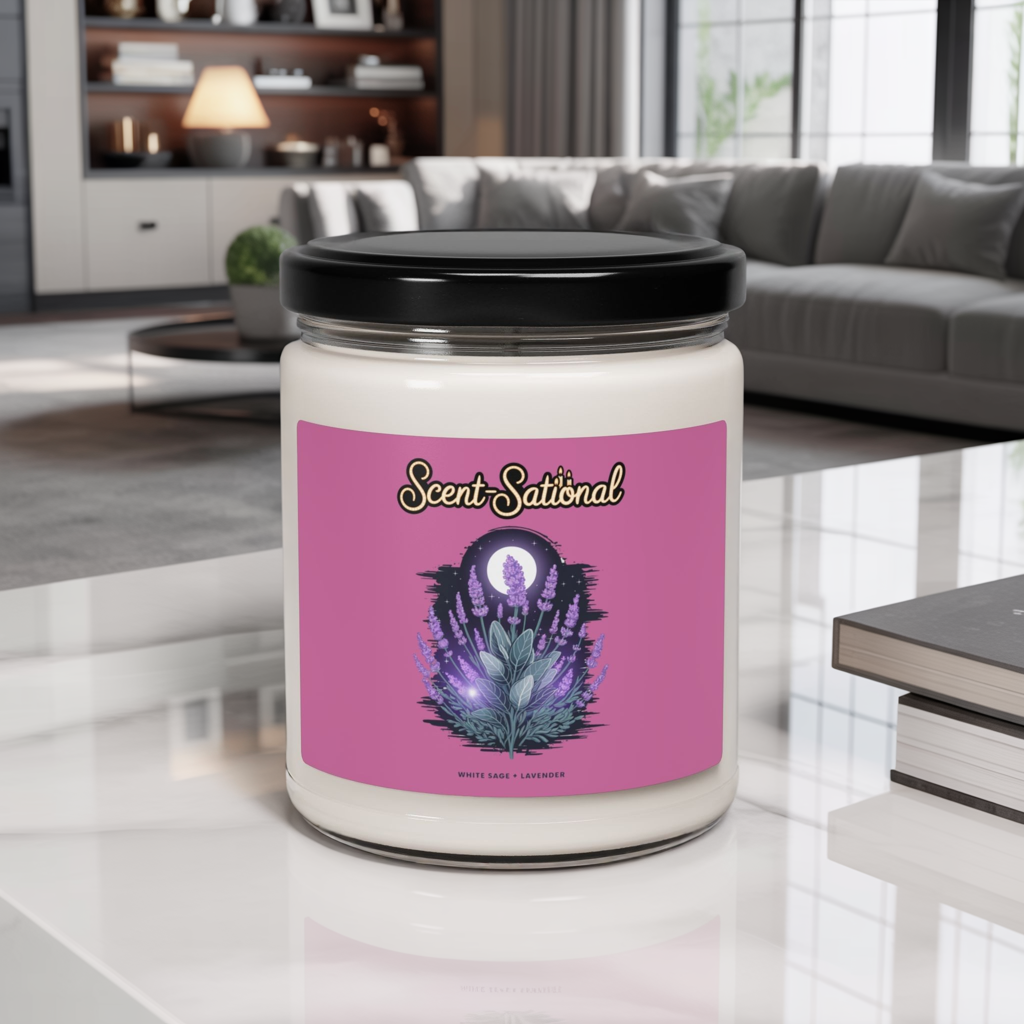 White Sage + Lavender Candle, Relaxing Aromatherapy Soy Candle, Calming Eco Candle, Long Burn Jar Candle Gift For Meditation And Self Care
