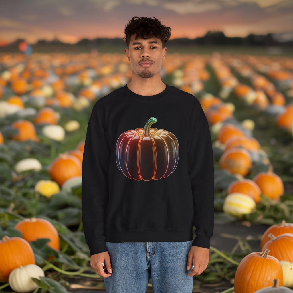 Neon Pumpkin Sweatshirt, Fall Halloween Crewneck, Cozy Unisex Pullover, Spooky Season Apparel, Aesthetic Pumpkin Shirt For Autumn Lovers