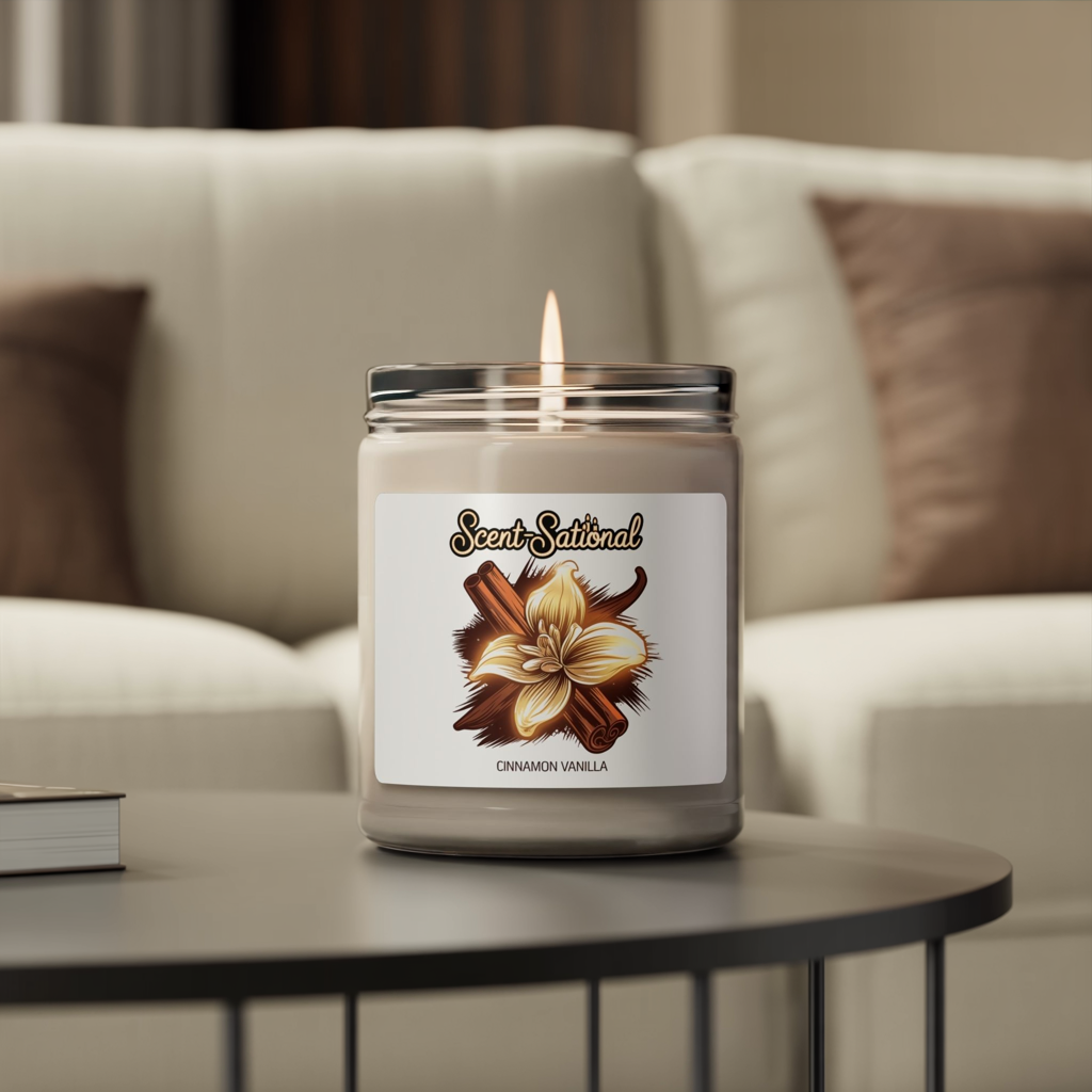 Cinnamon Vanilla Scented Candle, Cozy Aromatherapy Soy Candle, Reusable Glass Jar, Warm Home Fragrance Gift For Holidays And Housewarming