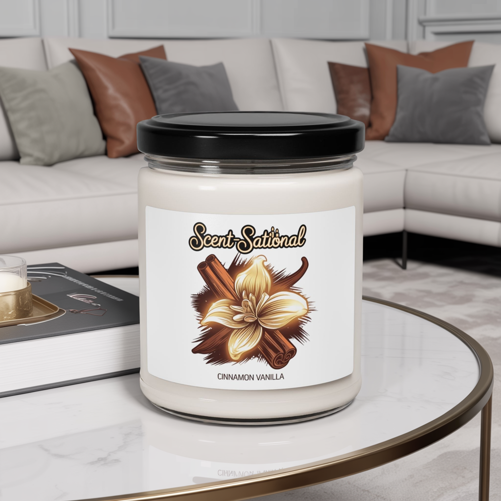 Cinnamon Vanilla Scented Candle, Cozy Aromatherapy Soy Candle, Reusable Glass Jar, Warm Home Fragrance Gift For Holidays And Housewarming