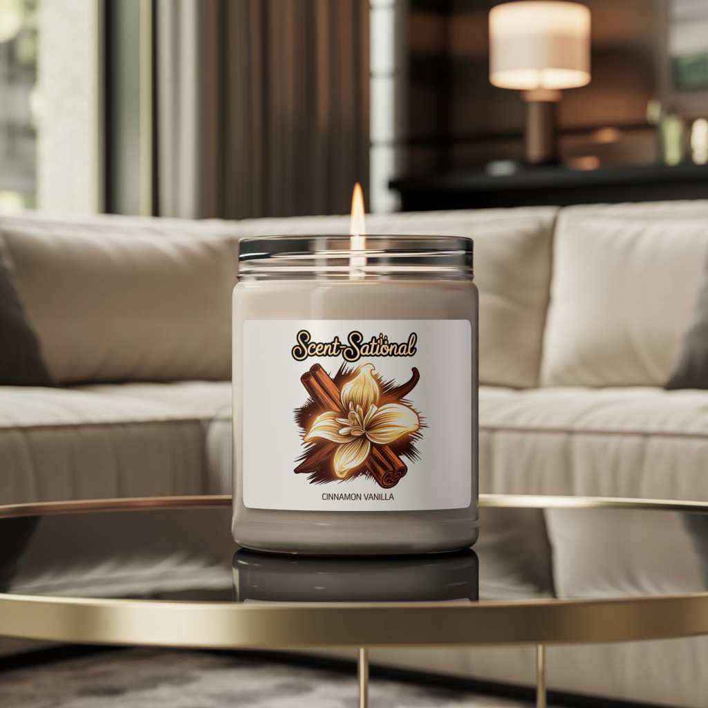 Cinnamon Vanilla Scented Candle, Cozy Aromatherapy Soy Candle, Reusable Glass Jar, Warm Home Fragrance Gift For Holidays And Housewarming