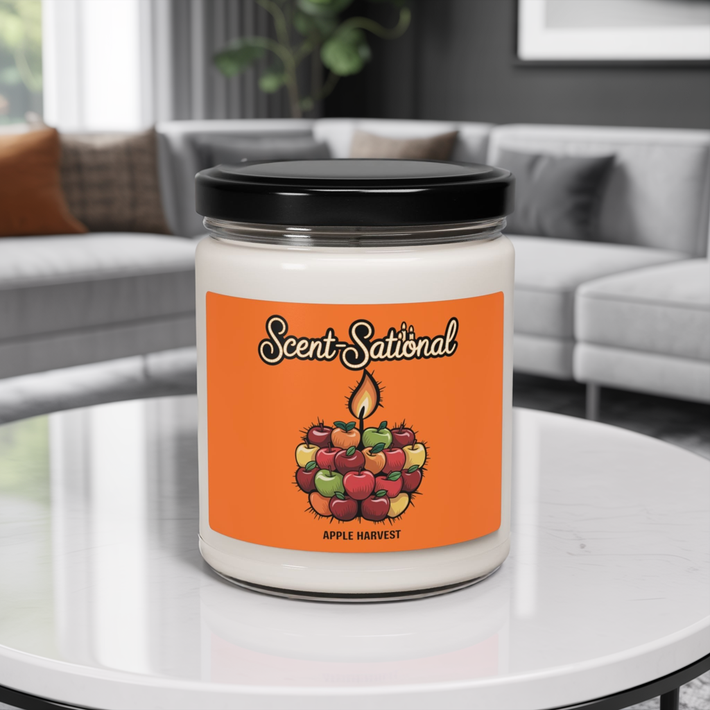 Apple Harvest Scented Candle, Fresh Fruit Aromatherapy Soy Candle, Eco-Friendly Reusable Jar, Cozy Fall Fragrance Gift For Home Lovers