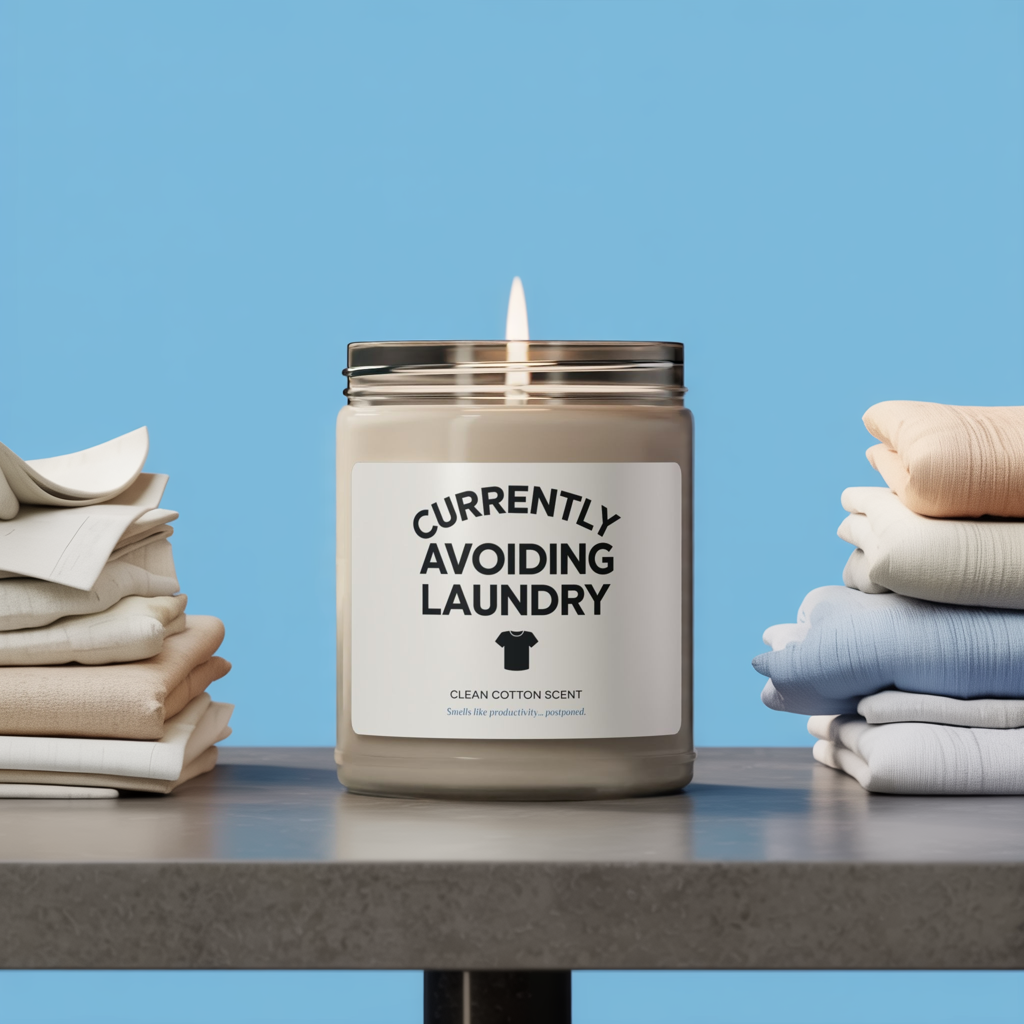 Currently Avoiding Laundry Candle, Clean Cotton Scented Soy Candle, Funny Home Decor Gift, Fresh Scent For Laundry Room Or Self-Care Moments