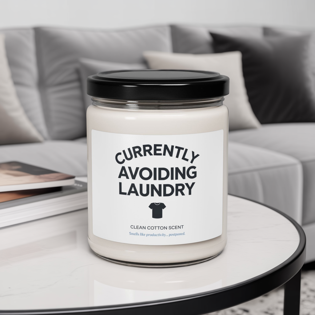 Currently Avoiding Laundry Candle, Clean Cotton Scented Soy Candle, Funny Home Decor Gift, Fresh Scent For Laundry Room Or Self-Care Moments