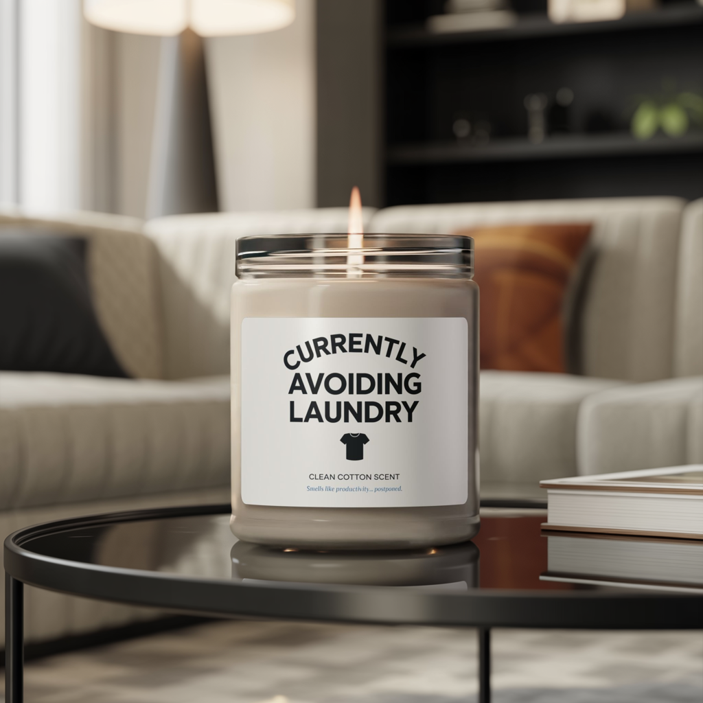 Currently Avoiding Laundry Candle, Clean Cotton Scented Soy Candle, Funny Home Decor Gift, Fresh Scent For Laundry Room Or Self-Care Moments