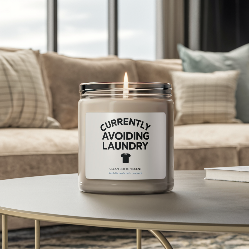 Currently Avoiding Laundry Candle, Clean Cotton Scented Soy Candle, Funny Home Decor Gift, Fresh Scent For Laundry Room Or Self-Care Moments