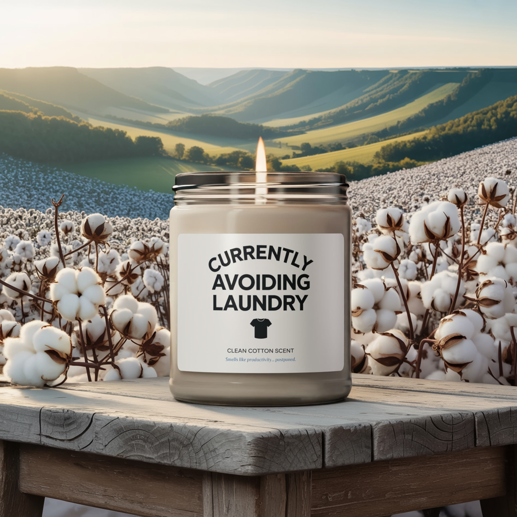 Currently Avoiding Laundry Candle, Clean Cotton Scented Soy Candle, Funny Home Decor Gift, Fresh Scent For Laundry Room Or Self-Care Moments