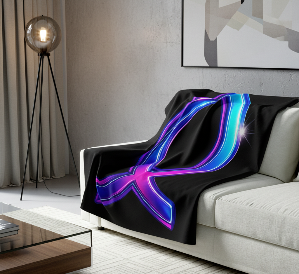 Neon Faith Sherpa Fleece Blanket, Futuristic Blue And Pink Symbol Design, Soft Glow Throw Blanket For Home Decor, Gifts, And Cozy Comfort