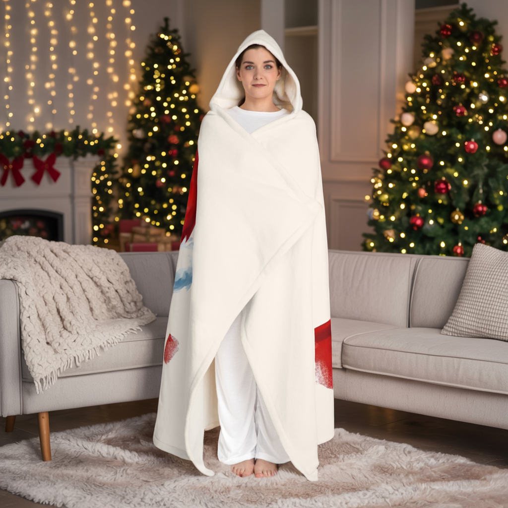 Classic Santa Hooded Sherpa Blanket, Cozy Christmas Fleece Wrap With Santa Design, Warm Holiday Gift For Winter Nights, Festive Comfort Wear