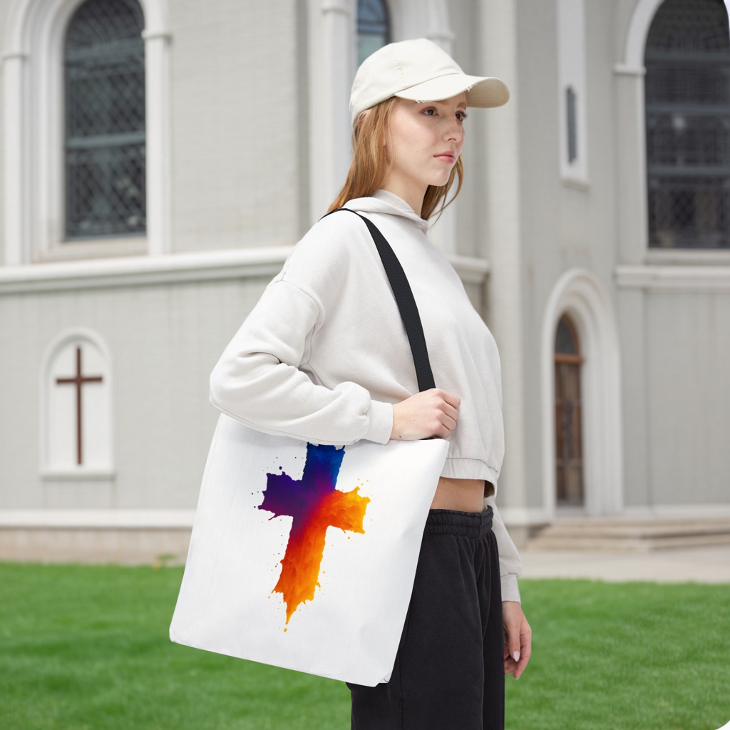 Watercolor Cross Tote Bag, Faith Tote, Christian Gift Bag, Religious Art Shoulder Bag, Inspirational Everyday Carry, Spiritual Cross Design Tote