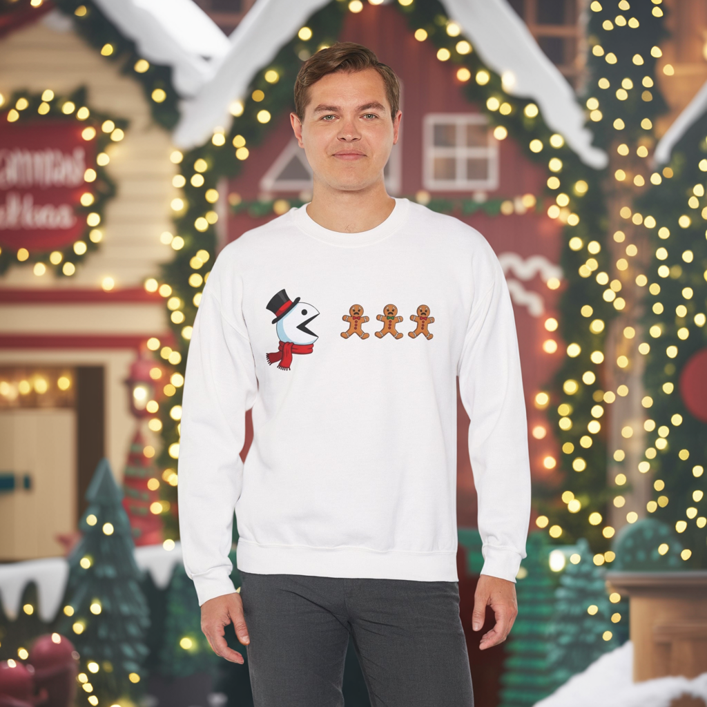 Funny Snowman And Gingerbread Sweatshirt, Cute Christmas Crewneck, Holiday Winter Sweater, Festive Graphic Pullover For Men And Women