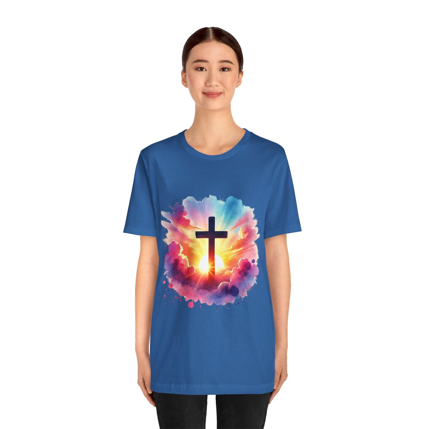 Faith Cross Sunburst Christian Tee | Inspirational Christian T-Shirt | Colorful Sunrise Cross Shirt | Faith Gifts for Women Men
