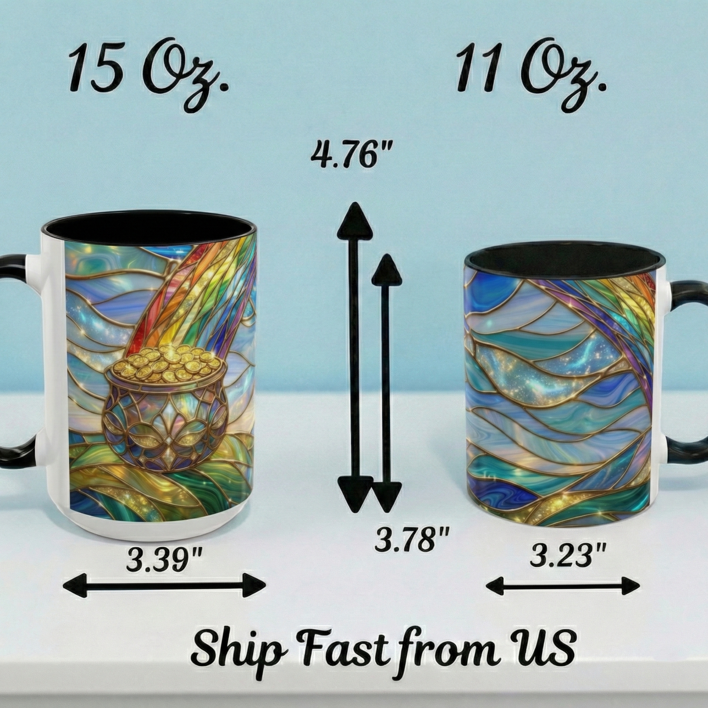 Stained Glass Rainbow Mug, Pot Of Gold Coffee Cup, St Patricks Day Gift, Magical Fantasy Tea Cup, Lucky Irish Leprechaun, Colorful Art