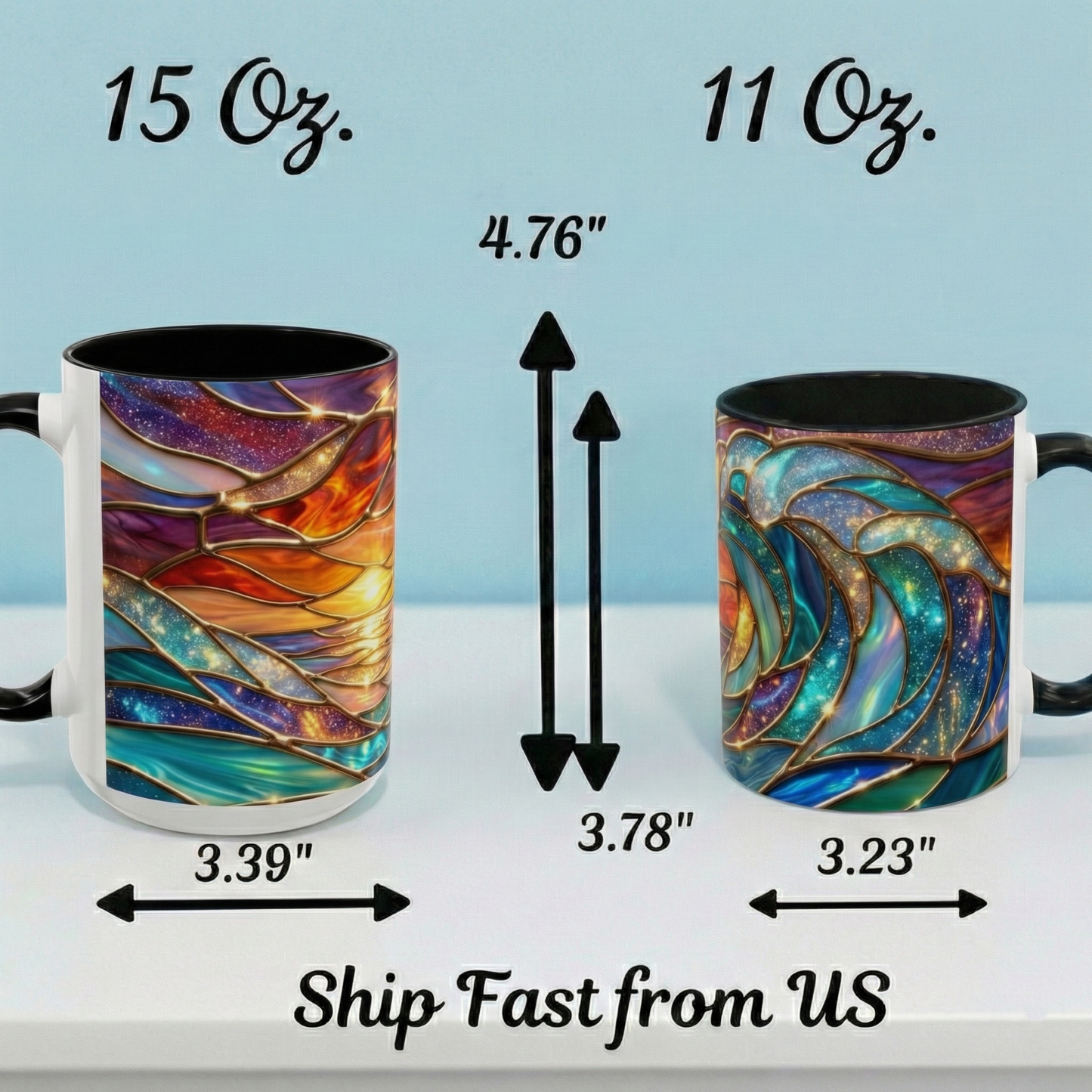 Stained Glass Wave Mug, Cosmic Ocean Coffee Cup, Celestial Sunrise Tea Mug, Surfer Beach Decor Gift, Starry Sea Art, Ocean Lover Cup