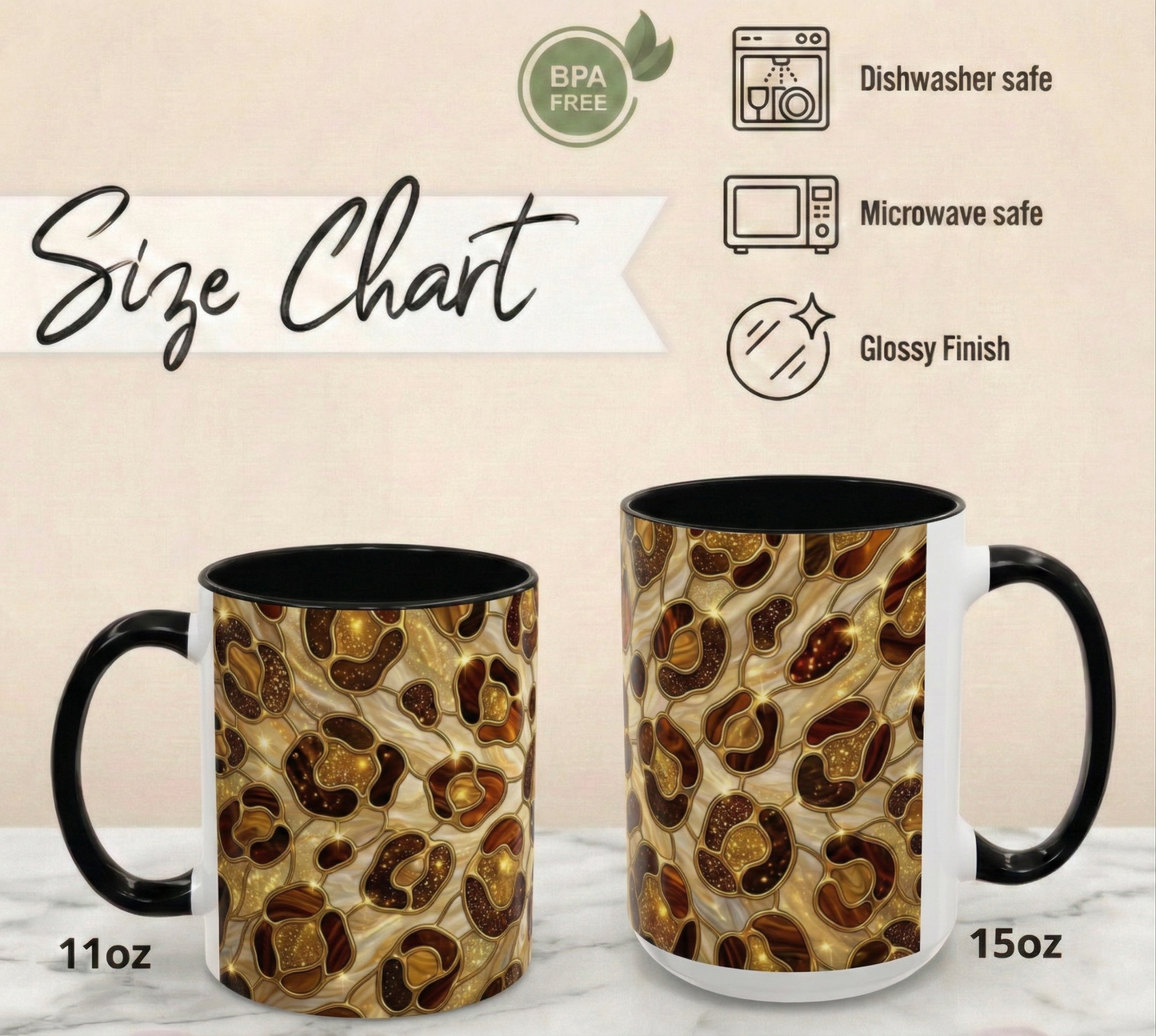 Stained Glass Leopard Print Mug, Gold Cheetah Coffee Cup, Luxury Animal Print Gift, Glam Mosaic Tea Mug, Trendy Desk Decor For Her Gifts