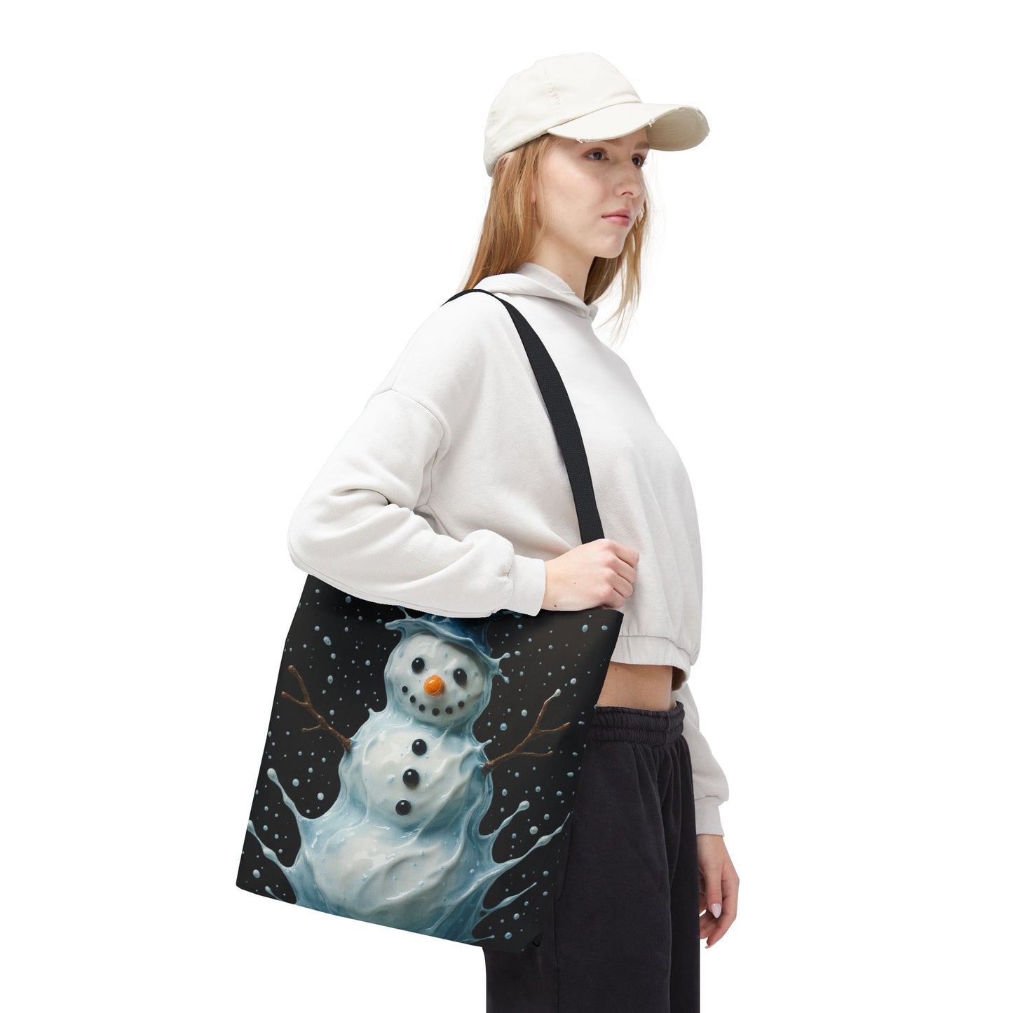 Winter Snowman Tote Bag, Festive Christmas Gift Bag, Holiday Shopping Tote, Snowy Season Accessory, Reusable Winter Art Bag For Everyday Use