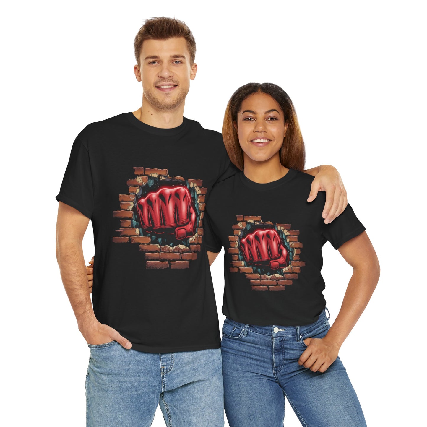 Impact Fist Graphic T-Shirt – Punch Through Brick Wall Design | Bold Streetwear Tee for Fighters, Gym & Edge-Lovers