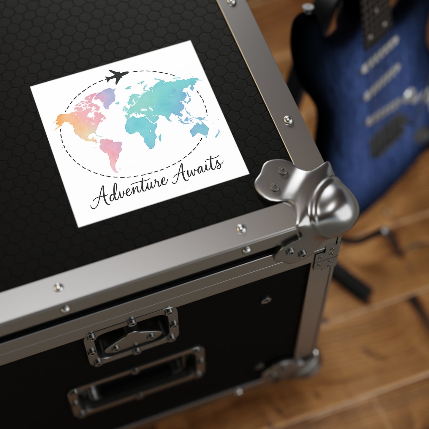Watercolor Adventure Awaits World Map Sticker - Travel Vinyl Laptop Decal, Wanderlust Gift, Waterproof Aesthetic Globe Sticker