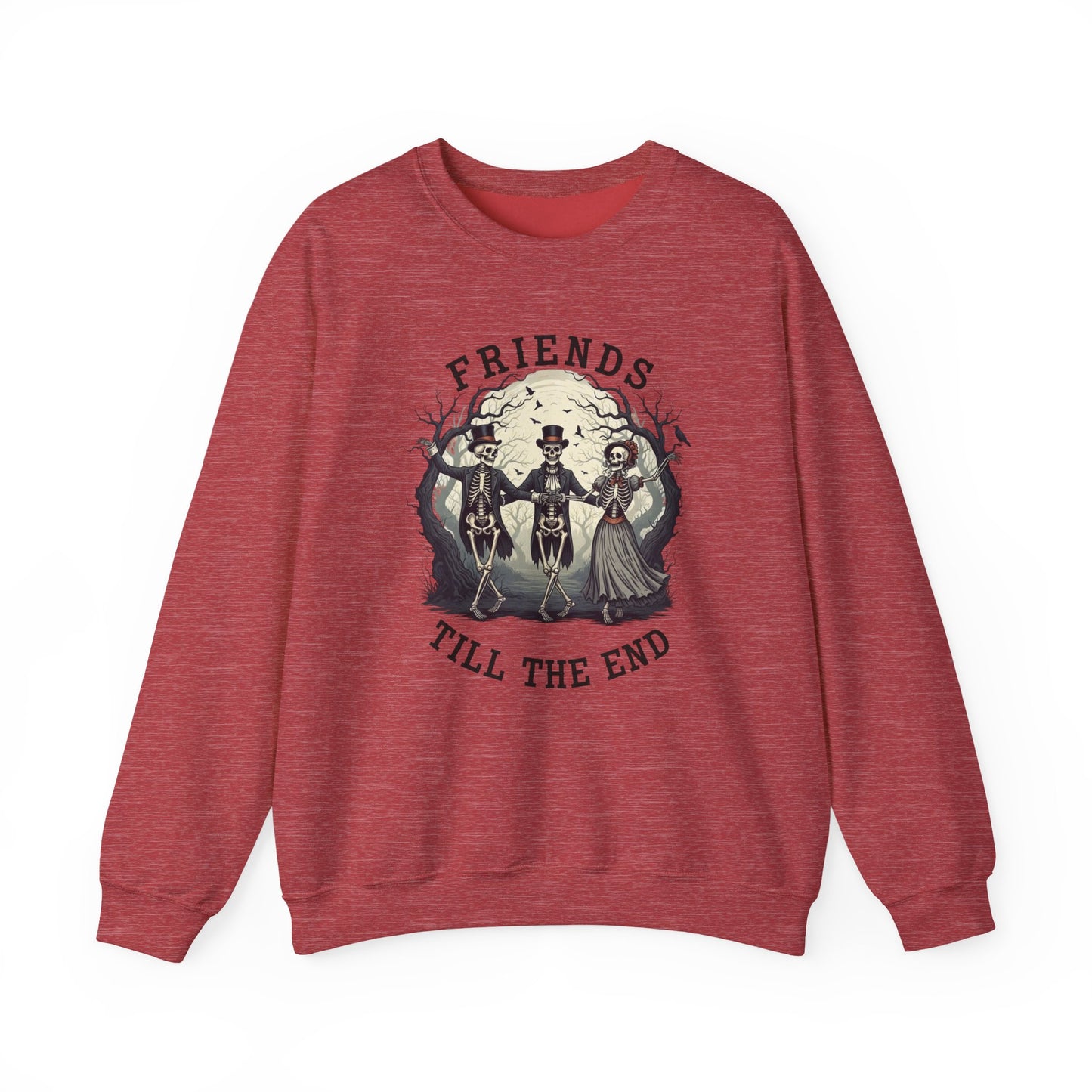 Friends Till The End Skeleton Sweatshirt | Dancing Skeletons Halloween Crewneck | Spooky Fall Graphic Pullover Gift for Bestie