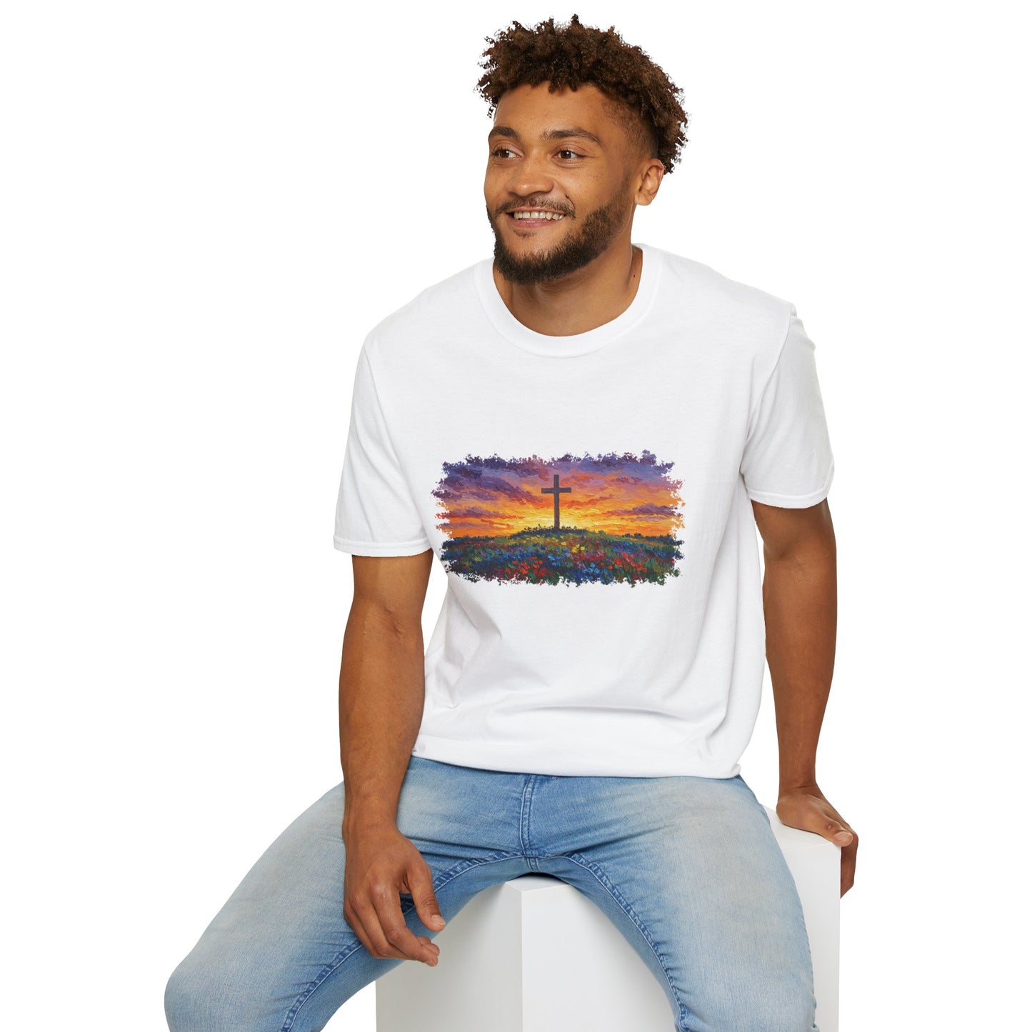 Van Gogh-Style Cross Sunset T-Shirt | Christian Faith Tee, Impressionist Nature Cross Shirt, Sunset Religious Art, Faith & Landscape Gift