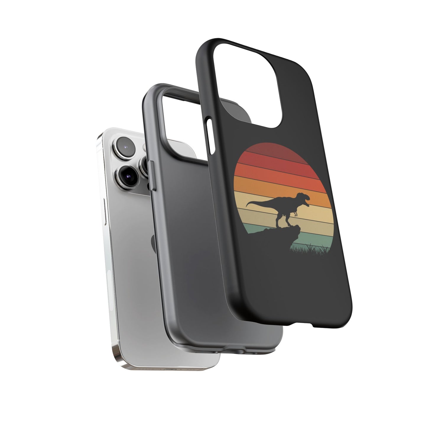 Retro Sunset Dinosaur iPhone Case | T‑Rex Silhouette Vintage Phone Cover for iPhone 14/15/16 Pro | Aesthetic Dinosaur Gift