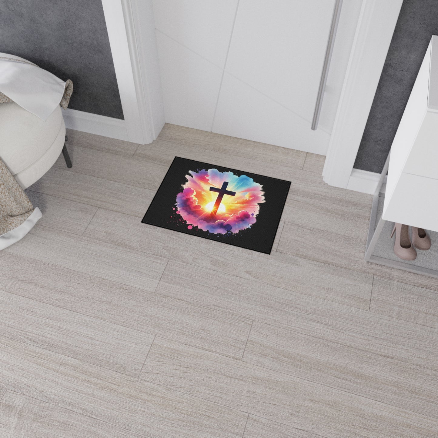 Inspirational Christian Heavy Duty Floor Mat - Sunrise Cross Design