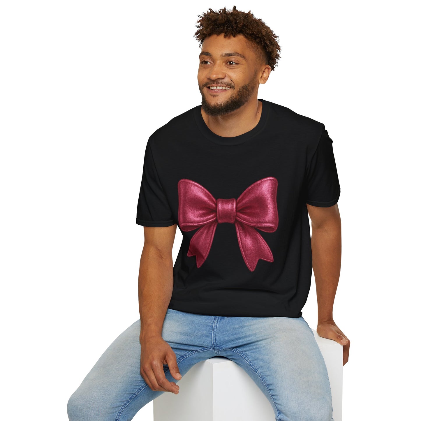 Metallic Burgundy Bow T-Shirt π | Elegant Cute Graphic Tee | Unisex Softstyle Shirt | Gift for Her, Aesthetic Outfit, Celebration Wear