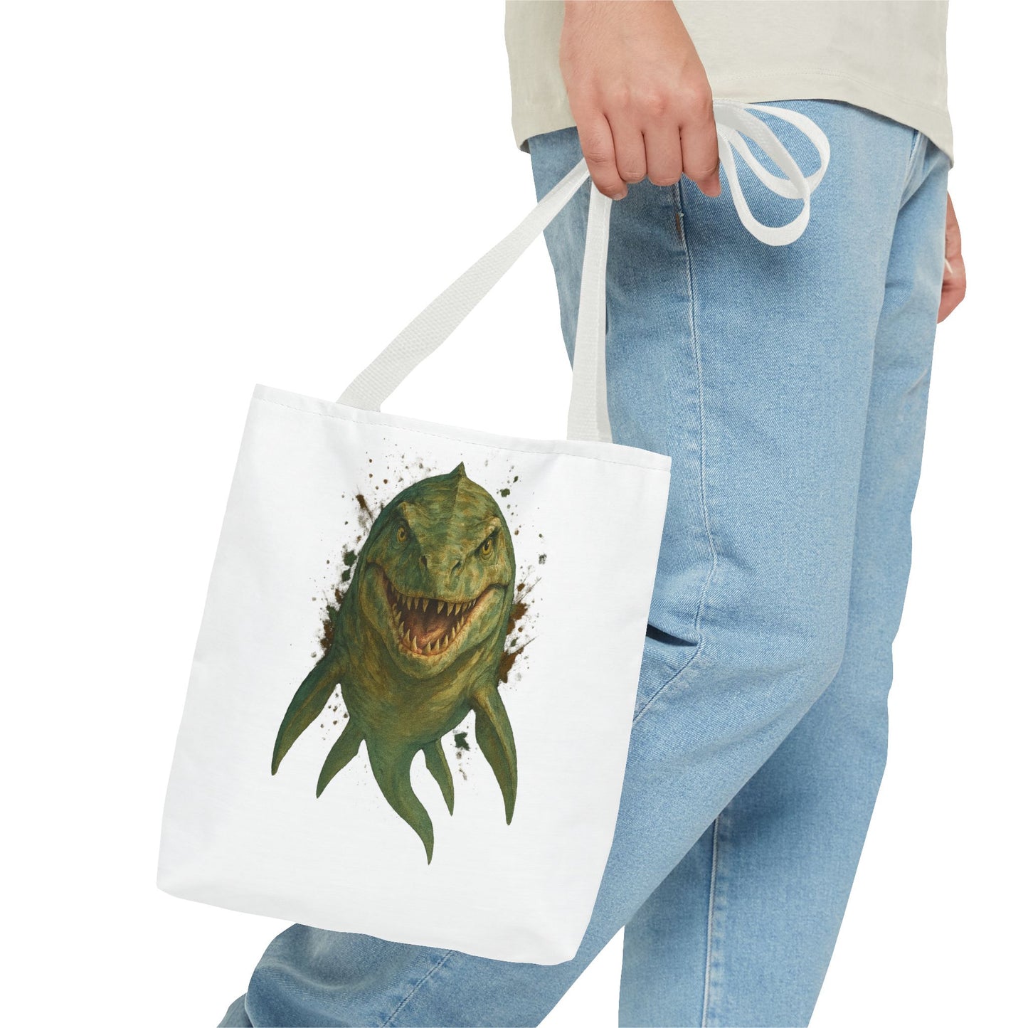 Watercolor Mosasaurus Tote Bag - Prehistoric Sea Monster Art, Dinosaur Ocean Reptile Gift, Eco Canvas Bag for Dino and Marine Fans