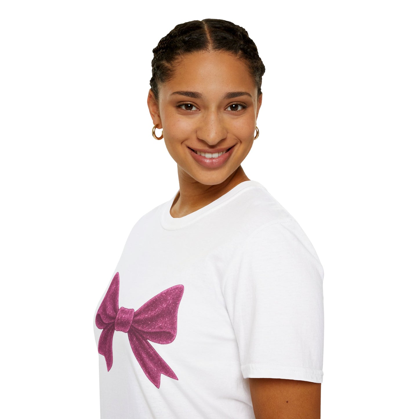 Feminine Pink Bow Graphic Tee | Coquette Bow T-Shirt | Sparkly Ribbon Shirt for Soft Girl Aesthetic | Gift for Her