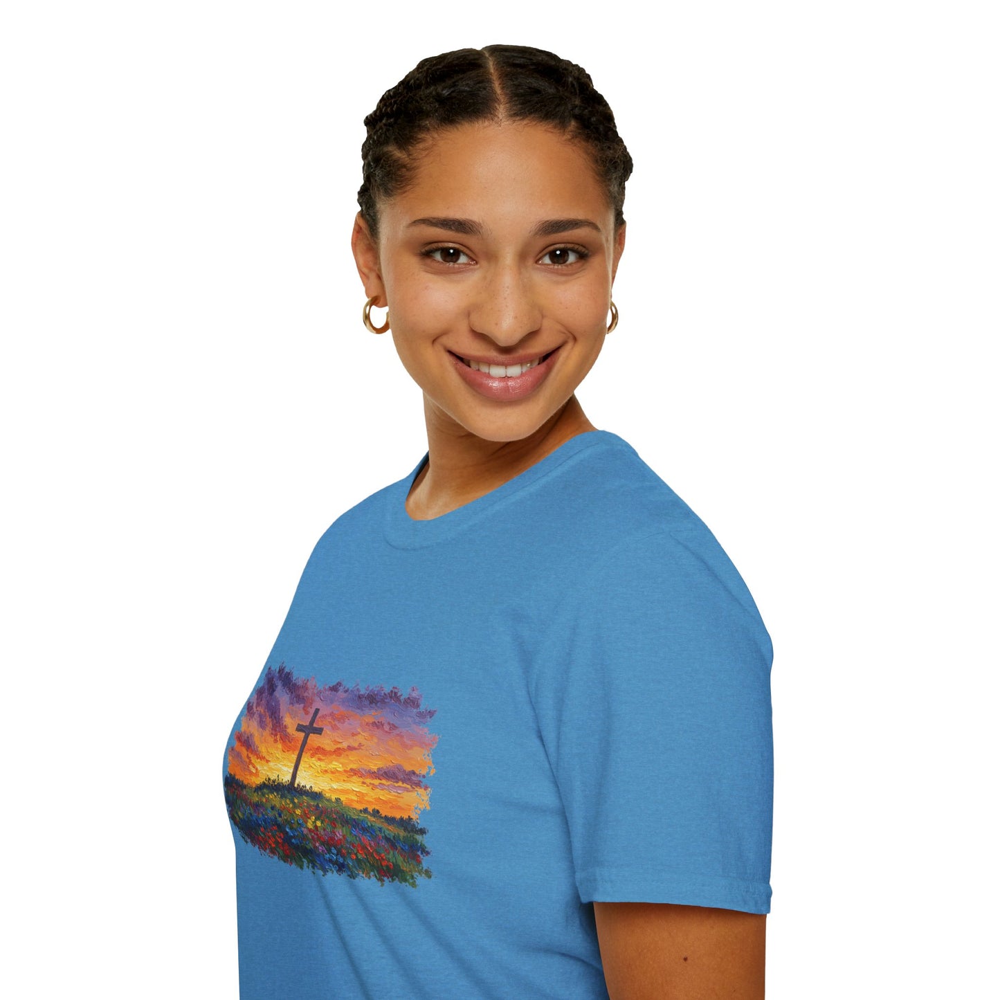 Van Gogh-Style Cross Sunset T-Shirt | Christian Faith Tee, Impressionist Nature Cross Shirt, Sunset Religious Art, Faith & Landscape Gift