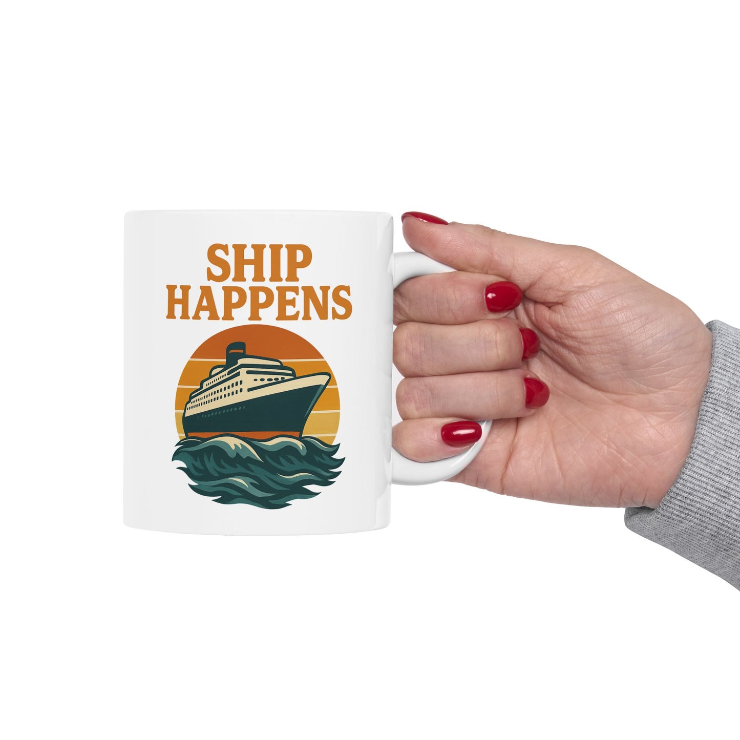 Ceramic Mug - Ship Happens Sunset Design Cruise Cup Cruise Mug Nautical Decor Drinking Accessory for Travel Lovers