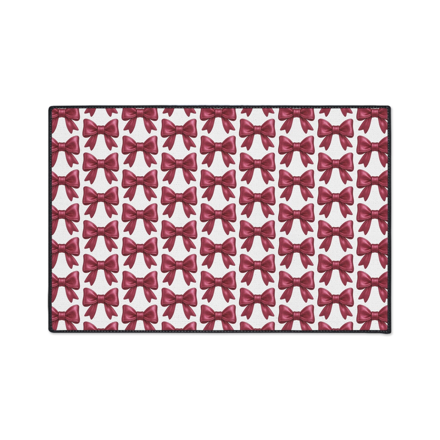 Pink Bow Doormat Cute Glam Entry Rug, Decorative Floor Mat with Repeating Bow Pattern, Girly Room or Holiday Decor