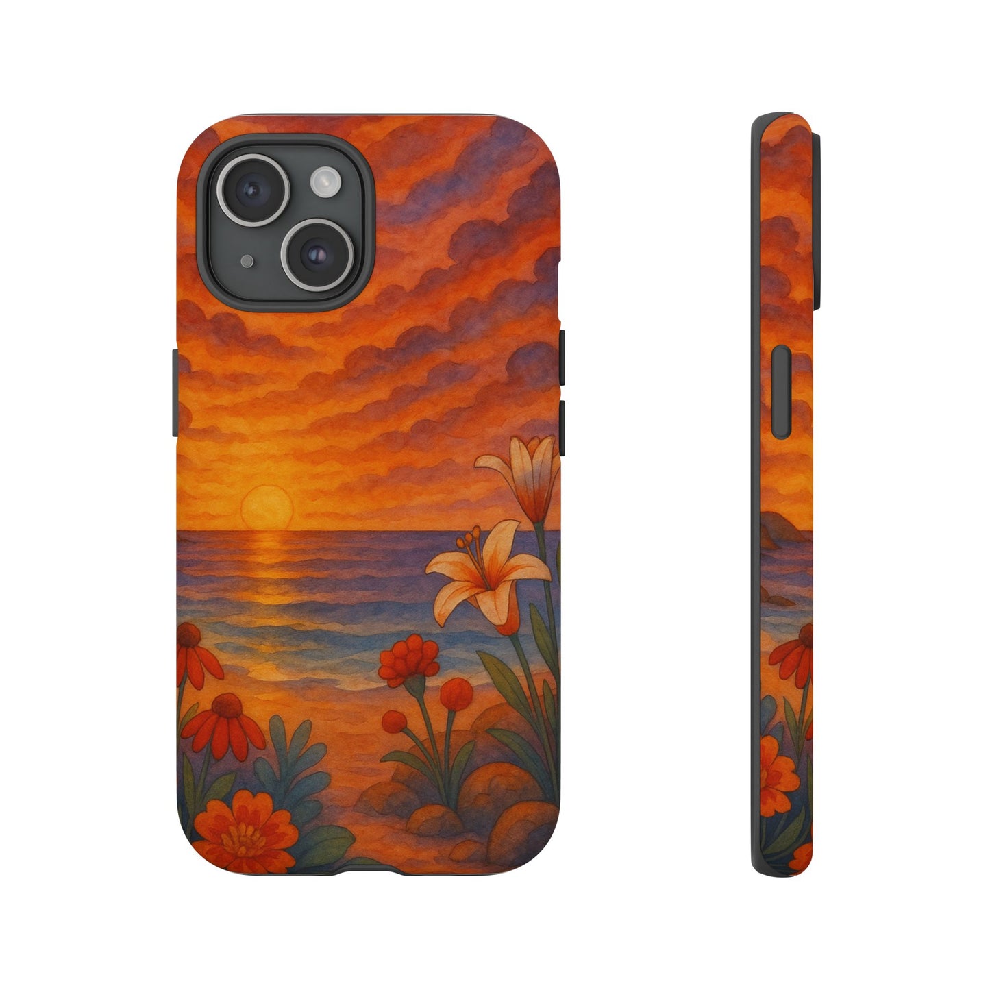 iPhone Case - Floral Ocean Sunset Watercolor Tough Case Nautical Phone Case Beach iPhone Case Ocean Sunset Theme